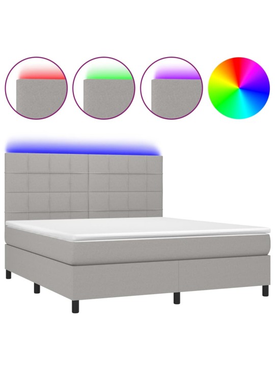 Box spring postel s matrací a LED světle šedá 160x200 cm textil
