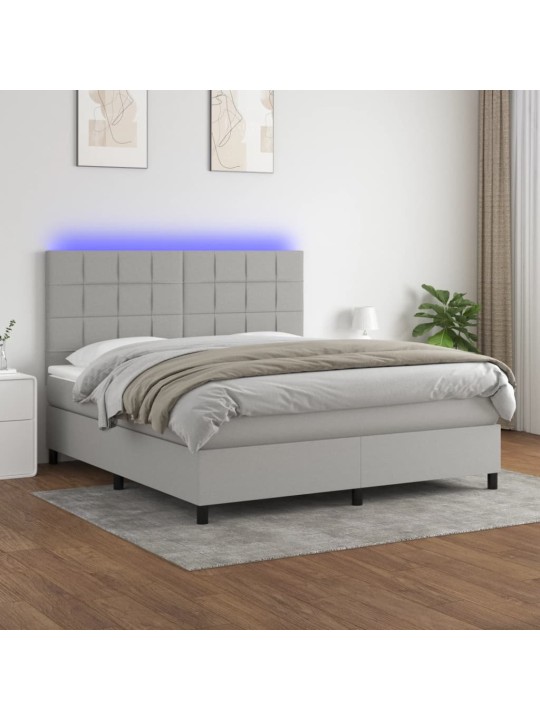 Box spring postel s matrací a LED světle šedá 160x200 cm textil