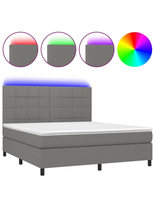 Box spring postel s matrací a LED tmavě šedá 160x200 cm textil