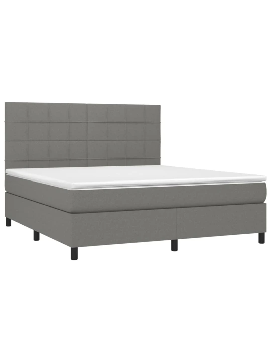 Box spring postel s matrací a LED tmavě šedá 160x200 cm textil