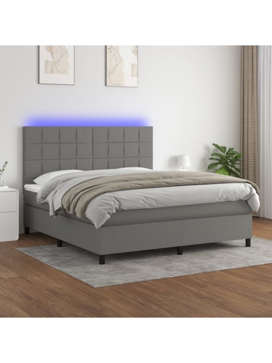 Box spring postel s matrací a LED tmavě šedá 160x200 cm textil