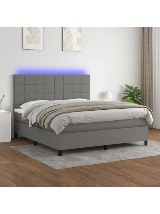 Box spring postel s matrací a LED tmavě šedá 160x200 cm textil