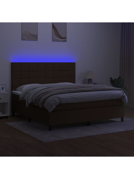 Box spring postel s matrací a led tmavě hnědá 160x200 cm textil
