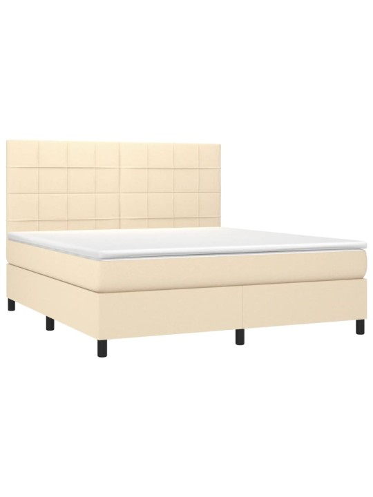 Box spring postel s matrací a led krémová 160x200 cm textil
