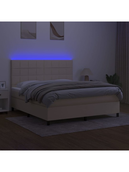 Box spring postel s matrací a led krémová 160x200 cm textil