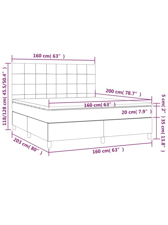 Box spring postel s matrací a led krémová 160x200 cm textil