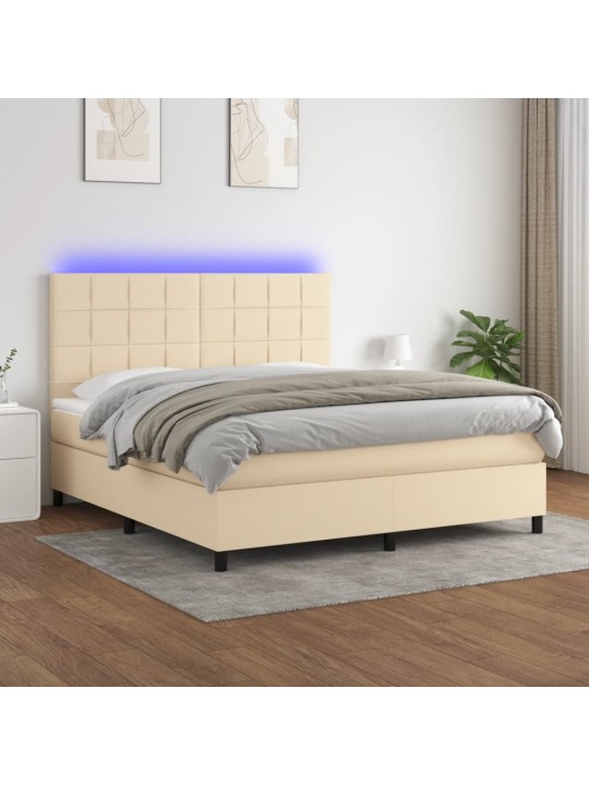 Box spring postel s matrací a led krémová 160x200 cm textil