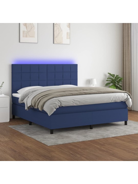 Box spring postel s matrací a led modrá 160x200 cm textil