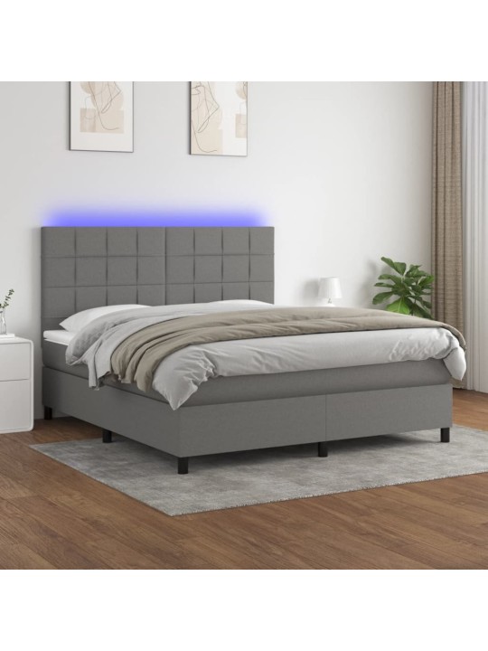 Box spring postel s matrací a LED tmavě šedá 180x200 cm textil