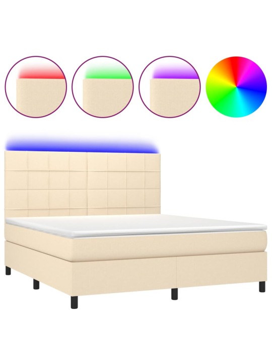 Box spring postel s matrací a led krémová 180x200 cm textil