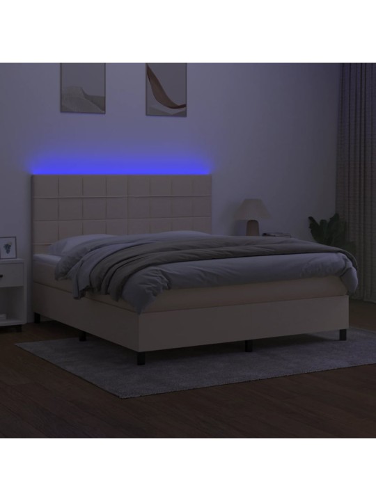 Box spring postel s matrací a led krémová 180x200 cm textil