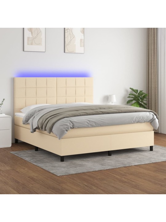 Box spring postel s matrací a led krémová 180x200 cm textil