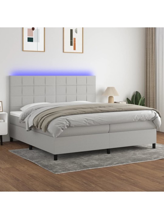 Box spring postel s matrací a LED světle šedá 200x200 cm textil