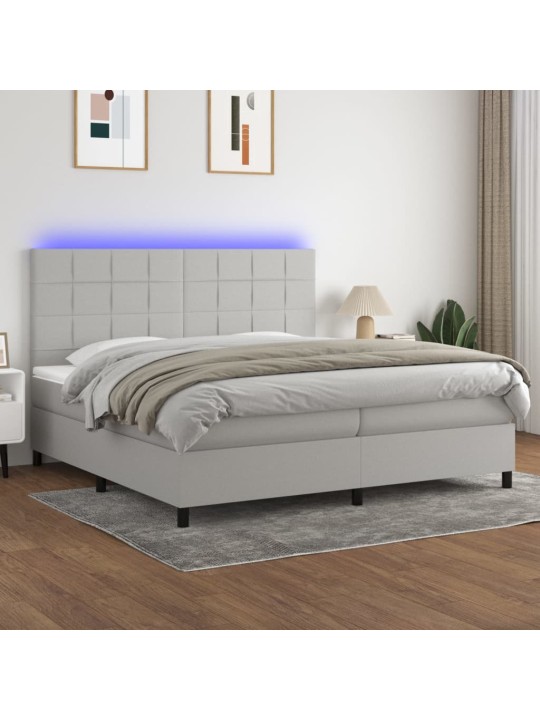 Box spring postel s matrací a LED světle šedá 200x200 cm textil