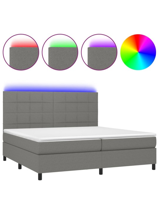 Box spring postel s matrací a LED tmavě šedá 200x200 cm textil