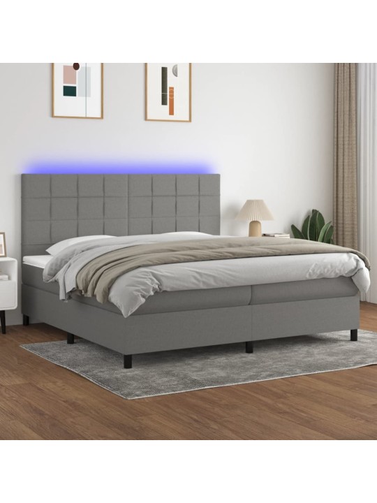 Box spring postel s matrací a LED tmavě šedá 200x200 cm textil