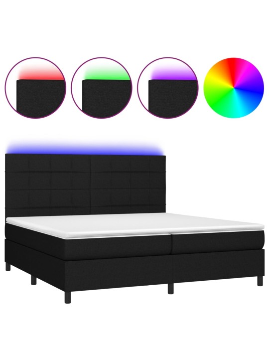Box spring postel s matrací a LED černá 200x200 cm textil