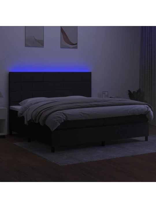 Box spring postel s matrací a LED černá 200x200 cm textil