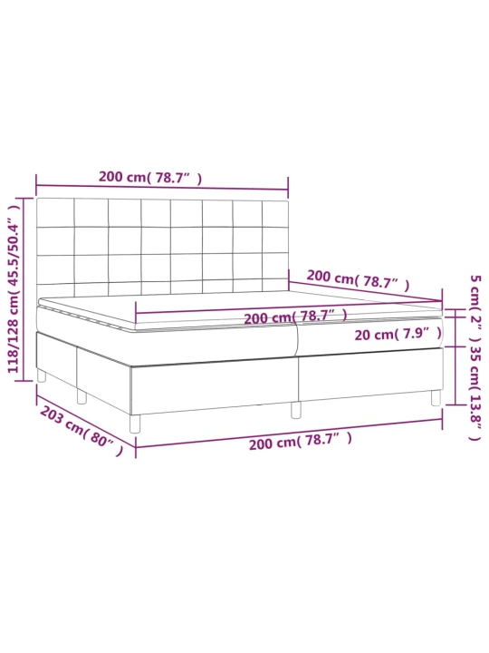 Box spring postel s matrací a LED černá 200x200 cm textil
