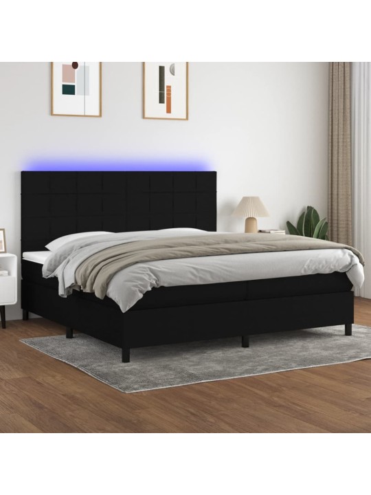 Box spring postel s matrací a LED černá 200x200 cm textil
