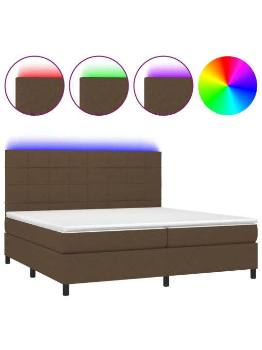 Box spring postel s matrací a led tmavě hnědá 200x200 cm textil