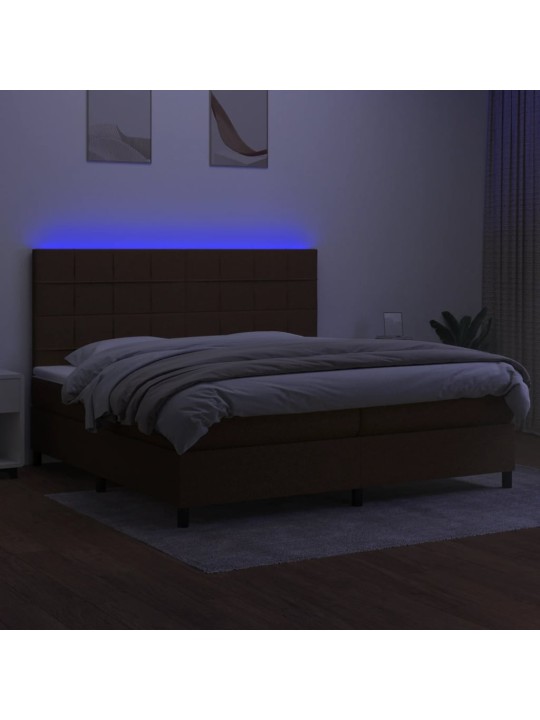 Box spring postel s matrací a led tmavě hnědá 200x200 cm textil