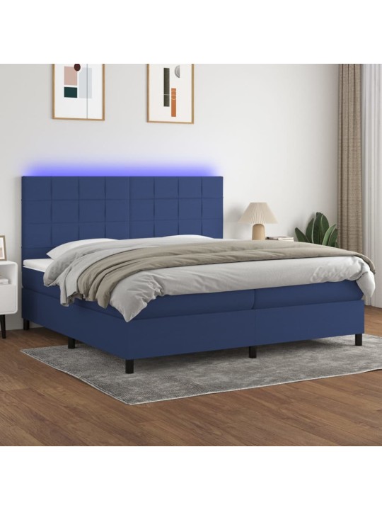 Box spring postel s matrací a led modrá 200x200 cm textil