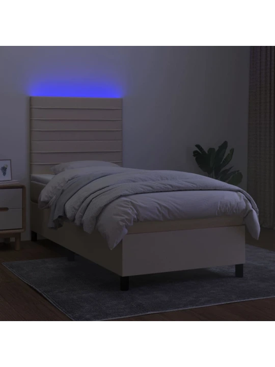 Box spring postel s matrací a led krémová 80 x 200 cm textil