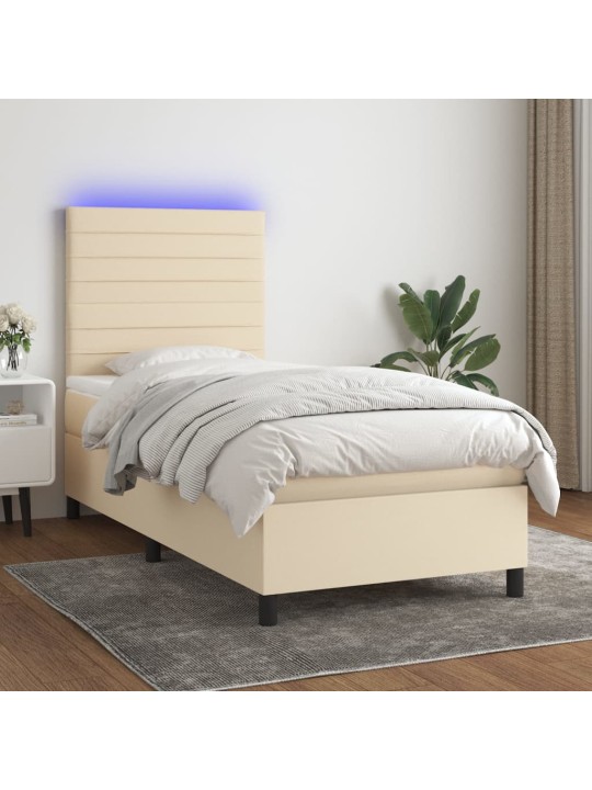 Box spring postel s matrací a led krémová 80 x 200 cm textil
