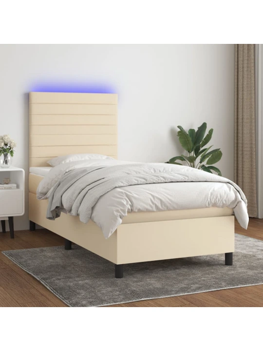 Box spring postel s matrací a led krémová 80 x 200 cm textil