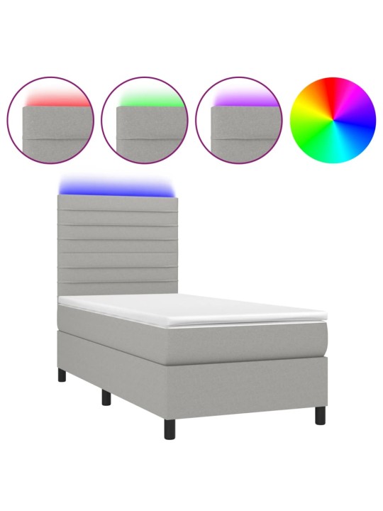Box spring postel s matrací a LED světle šedá 90x190 cm textil