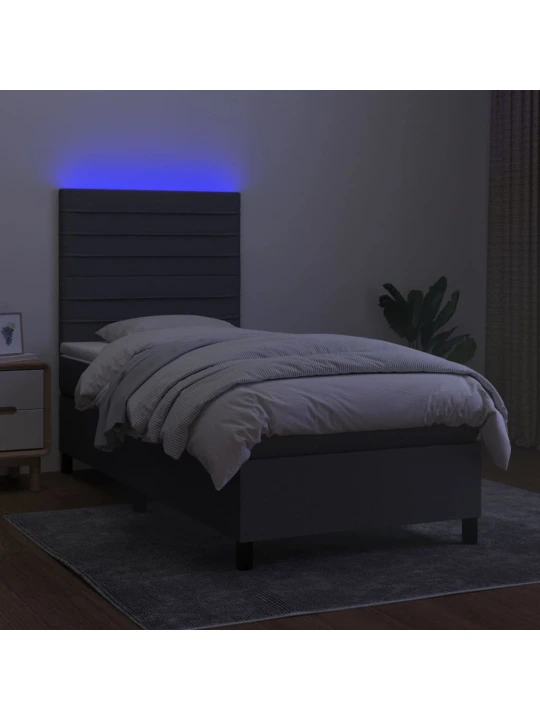 Box spring postel s matrací a LED tmavě šedá 90x190 cm textil