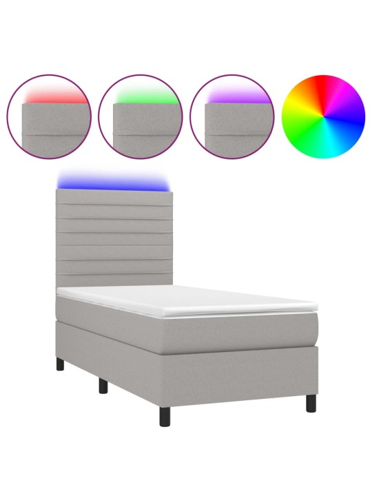 Box spring postel s matrací a LED světle šedá 100x200 cm textil