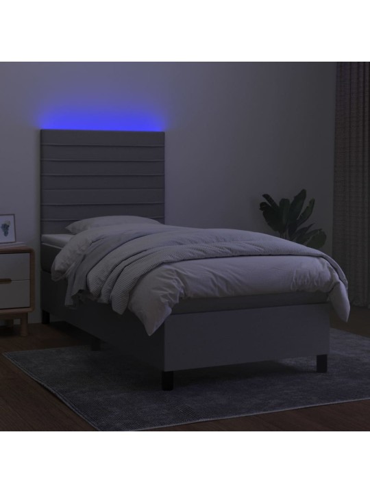 Box spring postel s matrací a LED světle šedá 100x200 cm textil