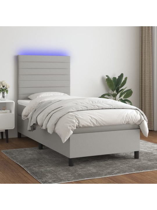 Box spring postel s matrací a LED světle šedá 100x200 cm textil