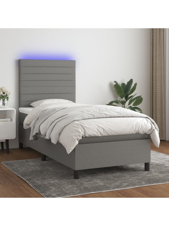 Box spring postel s matrací a LED tmavě šedá 100x200 cm textil