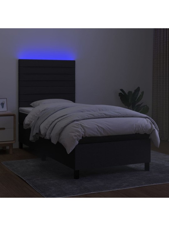 Box spring postel s matrací a LED černá 100x200 cm textil