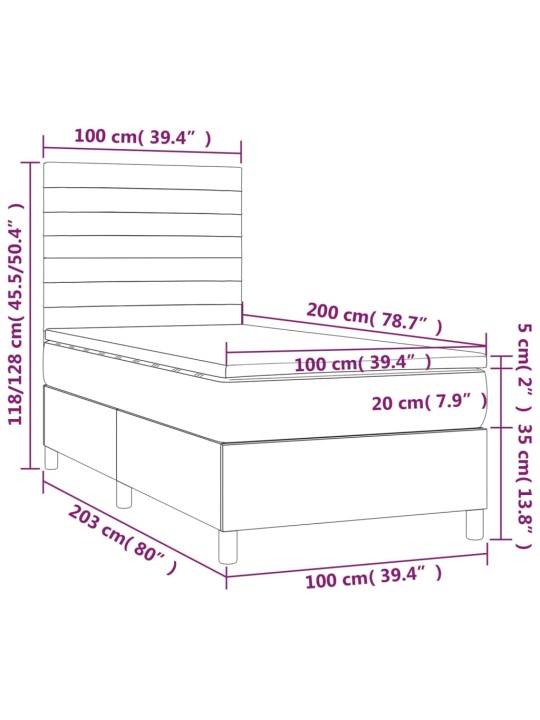 Box spring postel s matrací a LED černá 100x200 cm textil