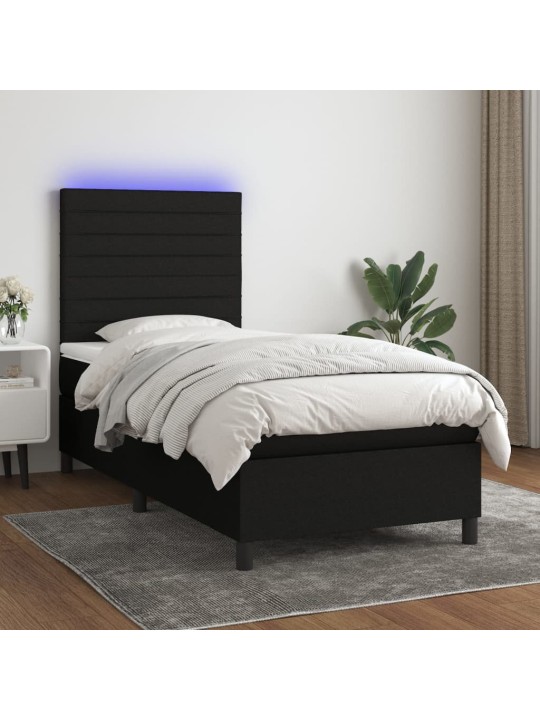 Box spring postel s matrací a LED černá 100x200 cm textil