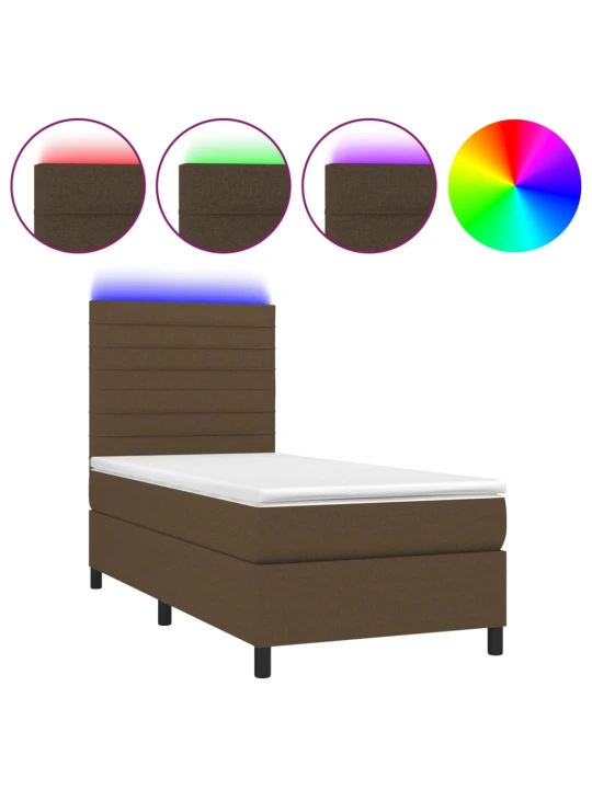 Box spring postel s matrací a led tmavě hnědá 100x200 cm textil