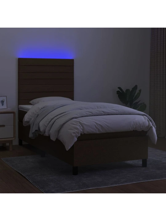 Box spring postel s matrací a led tmavě hnědá 100x200 cm textil