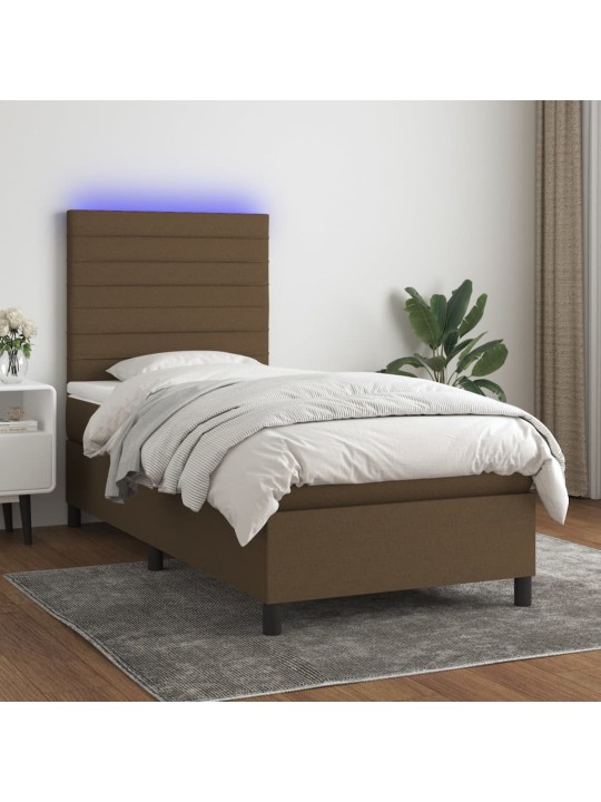 Box spring postel s matrací a led tmavě hnědá 100x200 cm textil