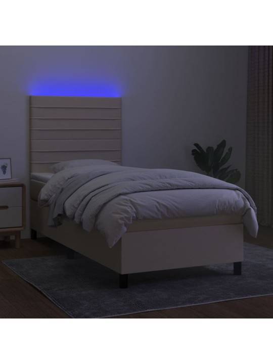 Box spring postel s matrací a LED krémová 100x200 cm textil