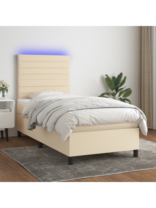 Box spring postel s matrací a LED krémová 100x200 cm textil
