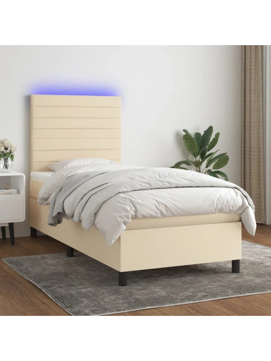 Box spring postel s matrací a LED krémová 100x200 cm textil