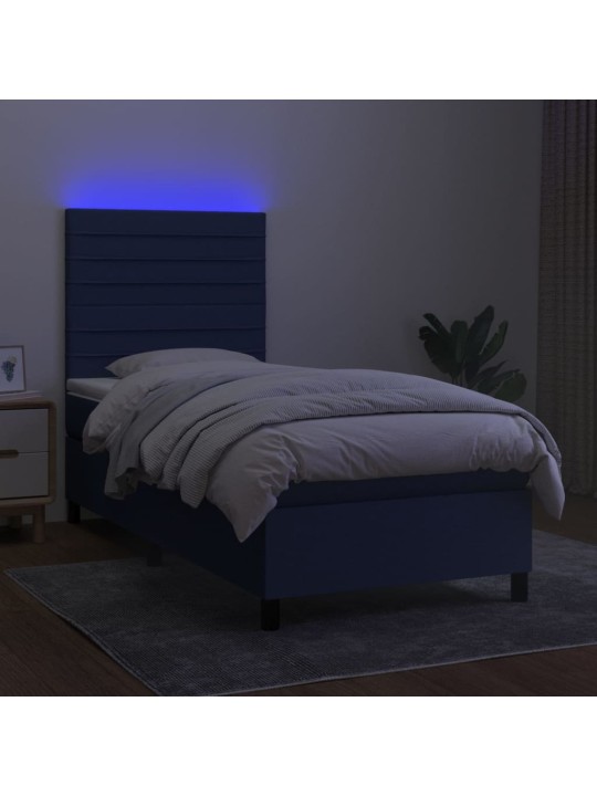 Box spring postel s matrací a LED modrá 100x200 cm textil