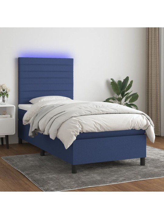 Box spring postel s matrací a LED modrá 100x200 cm textil