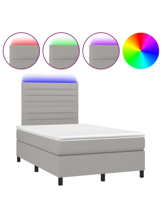 Box spring postel s matrací a LED světle šedá 120x200 cm textil