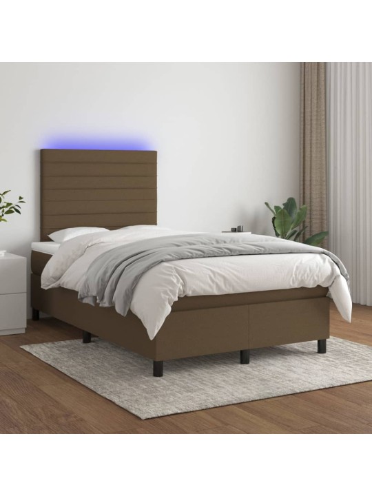 Box spring postel s matrací a LED tmavě hnědá 120x200 cm textil