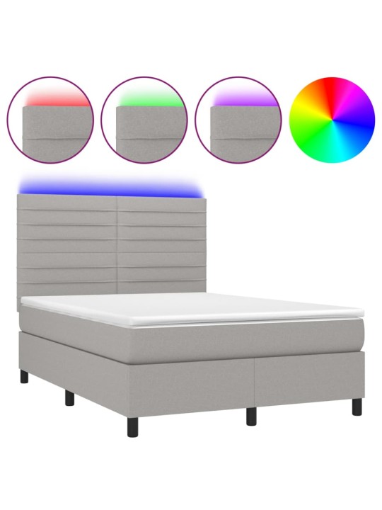 Box spring postel s matrací a LED světle šedá 140x190 cm textil